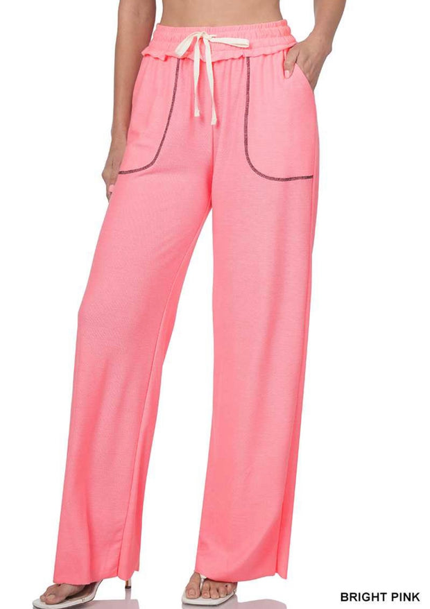 LEG-J {Seal The Deal} Bright Pink Wide Leg Joggers PLUS SIZE 1X 2X 3X