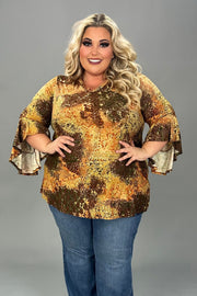 29 PQ  {Private Show} Orange/Olive Print Top PLUS SIZE 1X 2X 3X