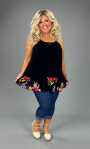 SALE!! 24 SV-V {Private Oasis} Black Floral Ruffle Top PLUS SIZE 1X 2X 3X