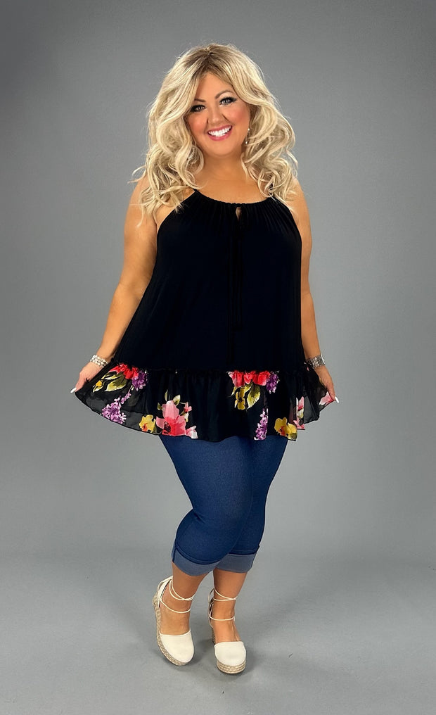 SALE!! 24 SV-V {Private Oasis} Black Floral Ruffle Top PLUS SIZE 1X 2X 3X