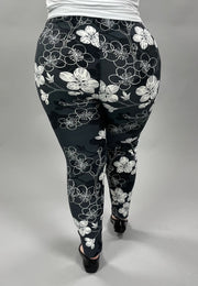 LEG-12 {Beg For It} Charcoal Gray Floral Leggings EXTENDED PLUS SIZE 3X/5X