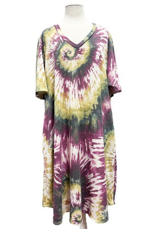 SALE!! 32 PSS {Tie Dye Arrived} Wine/Mustard Tie Dye Dress EXTENDED PLUS SIZE 3X 4X 5X