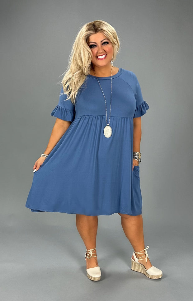 SALE!! 21 SSS-F {My Own Time} Blue Babydoll Ruffle Sleeve Dress PLUS SIZE 1X 2X 3X