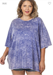 SALE!! 97 SQ-A {Old School Vibes} Blueberry Mineral Wash Top PLUS SIZE 1X/2X  2X/3X