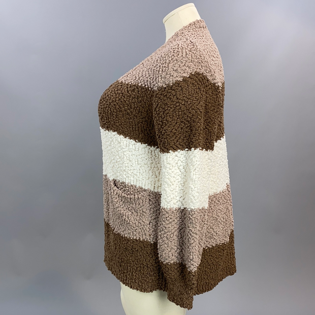 SALE! 35 OT-A {Get Cozy} Mocha Brown Ivory Popcorn Cardigan PLUS SIZE XL 2X 3X