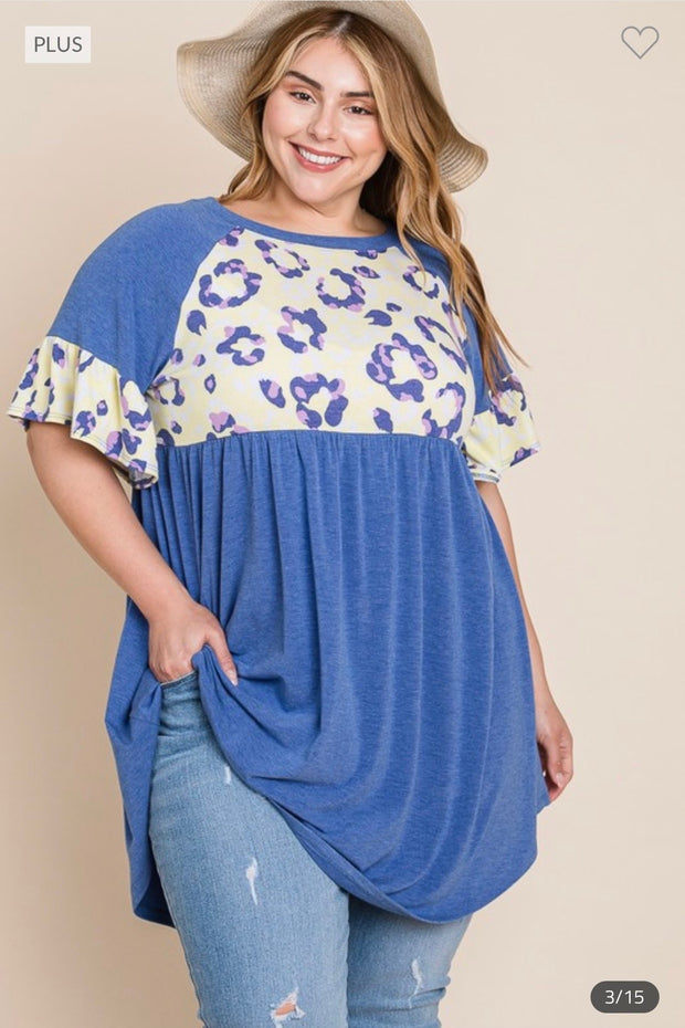 SALE!! 68 CP-E {Can Hardly Wait} BLUE Print Babydoll Dress PLUS SIZE 1X 2X 3X