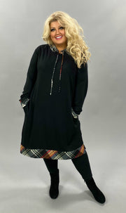 21 HD-H {Fall Fun}  Black Plaid Long Hoodie