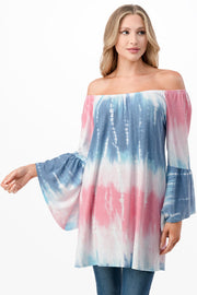 SALE!! 26 PQ-C {Rooting For You} Pink/Blue Tie Dye Top PLUS SIZE 1X 2X 3X