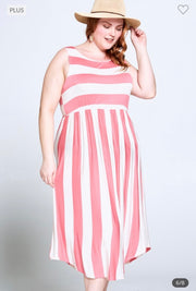 57 SV-I {When North Meets South} Coral Stripe Print Dress PLUS SIZE 1X 2X 3X