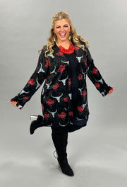 45 OT-B {Make U Miss Me} Black Velvet Cardigan W Floral Longhorn Plus Size 1X 2X 3X