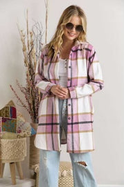 SALE! 19 OT-A {Time Is Precious} Pink Plaid Button Up Shacket