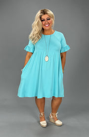 SALE!! 19 SSS-H {My Own Time} Mint Babydoll Ruffle Sleeve Dress PLUS SIZE 1X 2X 3X