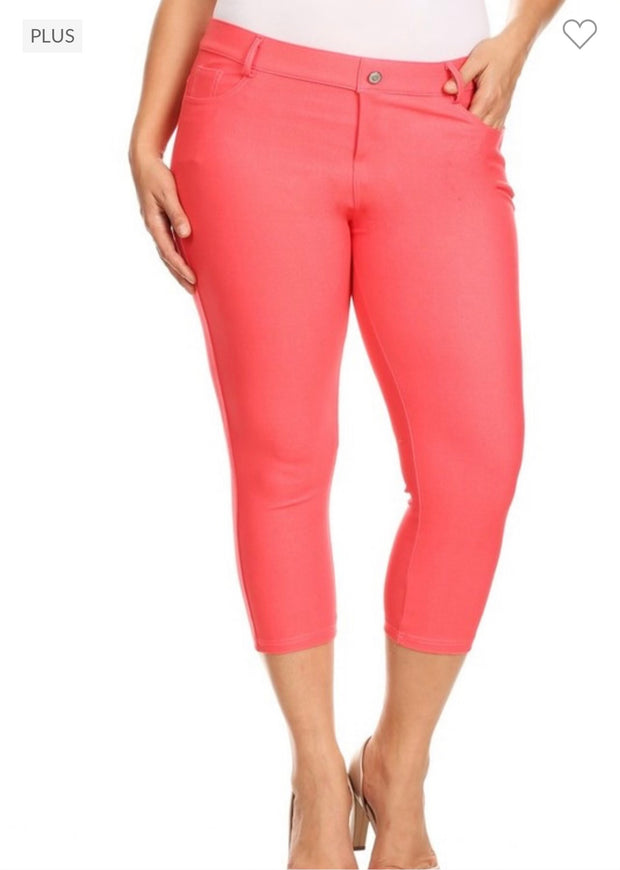 LEG-93 {Coral Revolution} Coral Capri Length Jeggings PLUS SIZE 1X 2X 3X