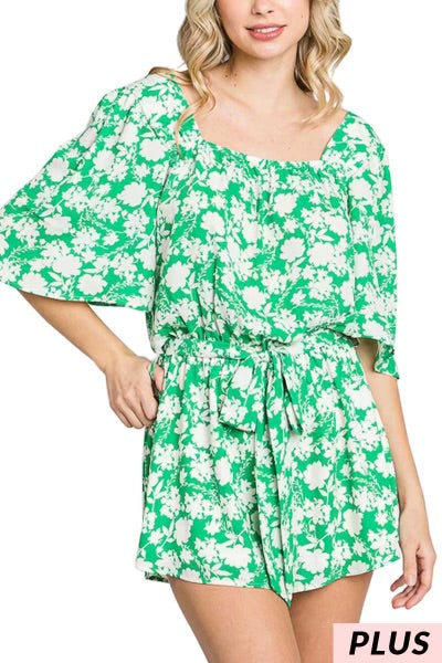 SALE!! 33 RP-R {Awaken Your Fantasy} Green Floral Lined Romper PLUS SIZE 1X 2X 3X