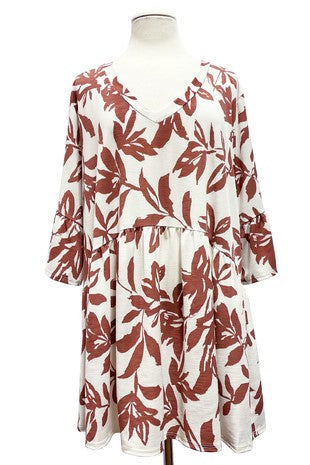 SALE!! 50 PSS {Cute Energy} Ivory/Brown Leaf Print Babydoll Top PLUS SIZE XL 2X 3X