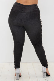 SALE!! Leg-B {Vocal Criss Cross} Black Jeans w/Side Criss Cross PLUS SIZE XL 2X 3X