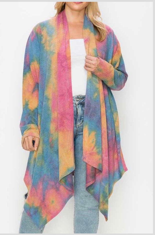 SALE! 17 OT-C {Grooving On Fashion} Multi-Color Tie Dye Cardigan PLUS SIZE 1X 2X 3X