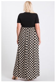 SALE!! LD-C {Checker Board} Black/Cream Checkered Print Maxi Dress PLUS SIZE 1X 2X 3X