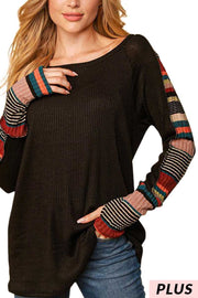 SALE!! 71 CP-J {No Rules} Black Ribbed SALE!!  Top  w/Striped Contrast PLUS SIZE XL 2X 3X