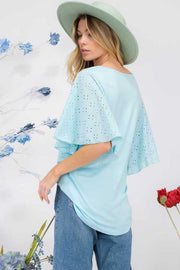 27 SSS-E {Easy Breezy} Blue Mint Eyelet Sleeve Top PLUS SIZE XL 2X 3X