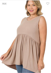 SALE!! 78 SV-I {Never Better} Ash Mocha Sleeveless Babydoll Top PLUS SIZE 1X 2X 3X