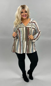 89   HD-I {On My Terms} Taupe/Brown Striped Hoodie PLUS SIZE 1X 2X 3X