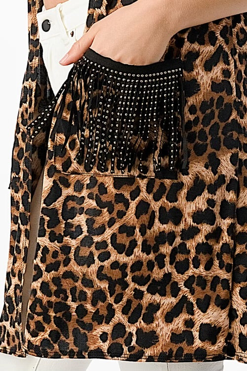 56 OT-R {One Moment} Leopard Print Pocket  Detail  Vest PLUS SIZE 1X 2X 3X