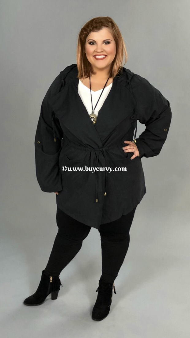 SALE!! OT-P {Back In Black} Long Coat with Hood & Drawstring Waist