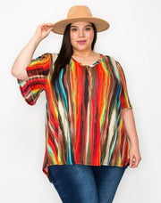 SALE!! 13 PSS-Y {A Moment Of Spark} Multi-Color Stripe V-Neck Top EXTENDED PLUS SIZE 3X 4X 5X