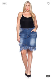 BT-X {Fringed Perfection} Mid Length Medium Wash Skirt PLUS SIZE XL 2X 3X