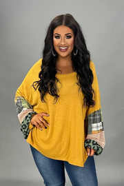 SALE!! 12 CP {Secret Love} Mustard Top w/Multi-Print Sleeves PLUS SIZE XL 2X 3X