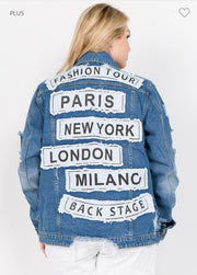 14 OT-A    {Global Fashion} Denim Jacket with Graphic Detail  PLUS SIZE 1X 2X 3X