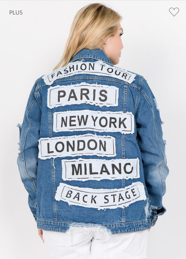 SALE!! 14 OT-A  {Global Fashion} Denim Jacket with Graphic Detail PLUS SIZE 1X 2X 3X