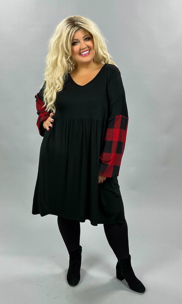 37 CP-E {Know Your Worth}  Black Red Plaid Babydoll Tunic PLUS SIZE XL 2X 3X