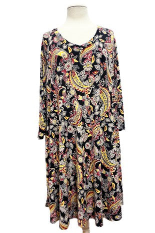 SALE!! 51 PQ {All This Sass} Black Yellow Paisley Print Dress EXTENDED PLUS SIZE 3X 4X 5X