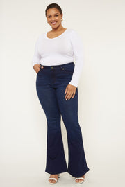 LEG-61 {KanCan} Dark Blue Petite Flare Leg Jeans EXTENDED PLUS SIZE 16 18 20 22