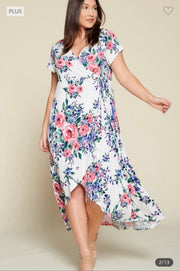 SALE!! LD-Z & N {Hard To Resist} Ivory Floral Wrap Maxi Dress PLUS SIZE 1X 2X 3X