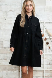 SALE! 95 PLS-F {Dark As Night} Black Button Up Corduroy Dress PLUS SIZE 1X/2X  2X/3X