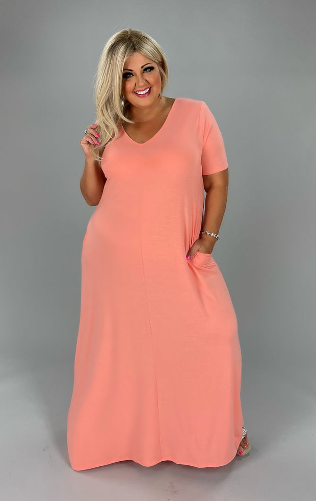 SALE!!  LD-P {Evolving Love} CORAL V-Neck Maxi Dress PLUS SIZE 1X 2X 3X