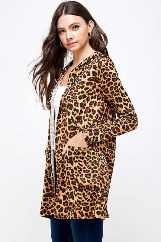 SALE!   22 OT-P {Hold On Tight} Leopard Hooded Cardigan  PLUS SIZE XL 2X 3X