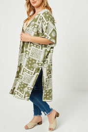 53 OT-D {County Line}  Olive Multi Print Cardigan SALE!! PLUS SIZE XL 2X 3X