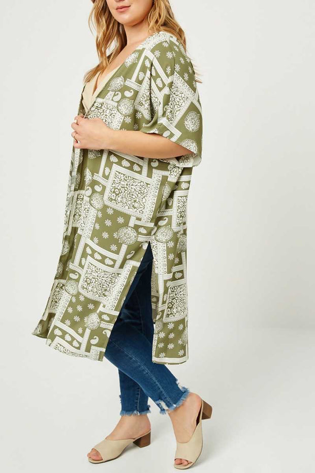 53 OT-D {County Line} Olive Multi Print Cardigan SALE!! PLUS SIZE XL 2X 3X