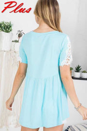 36 SD-C {Something Special} BLUE Babydoll Lace Sleeve Top PLUS SIZE 1X 2X 3X