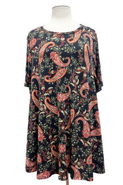 26 PSS {Lifelong Love} Black/Rust Paisley Print Top EXTENDED PLUS SIZE 4X 5X 6X EXTENDED PLUS SIZE 4X 5X 6X