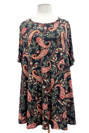 26 PSS {Lifelong Love} Black/Rust Paisley Print Top EXTENDED PLUS SIZE 4X 5X 6X EXTENDED PLUS SIZE 4X 5X 6X