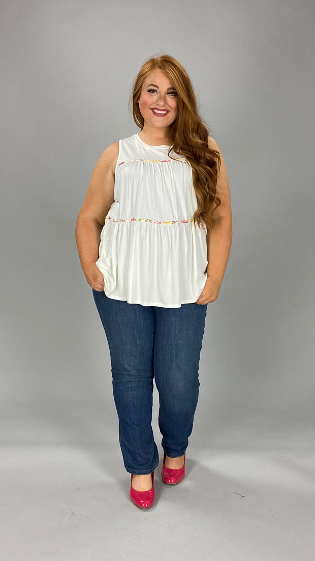 84 SV-A {Charming Ways} Ivory/Floral Contrast Tiered Top PLUS SIZE 1X 2X 3X