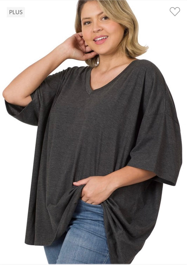 SALE!! 46 SSS-F {Charm Me} Charcoal Oversized V-Neck Top  PLUS SIZE 1X 2X 3X