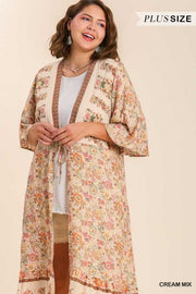 LD-L   {Seize The Occasion} Umgee Cream Floral Kimono PLUS SIZE XL 1X 2X