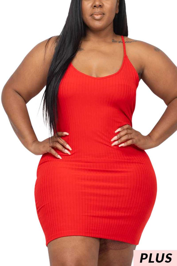 48 SV-C {Call Me Pretty} Red Ribbed Spaghetti Strap Dress PLUS SIZE 1X 2X 3X