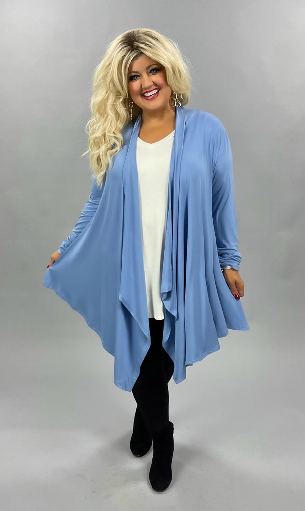 SALE!! 41 OT-Y [Next to Me} Dusty Blue Cardigan w/Pointed Hem PLUS SIZE XL 2X 3X